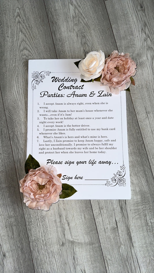 Funny wedding contracts