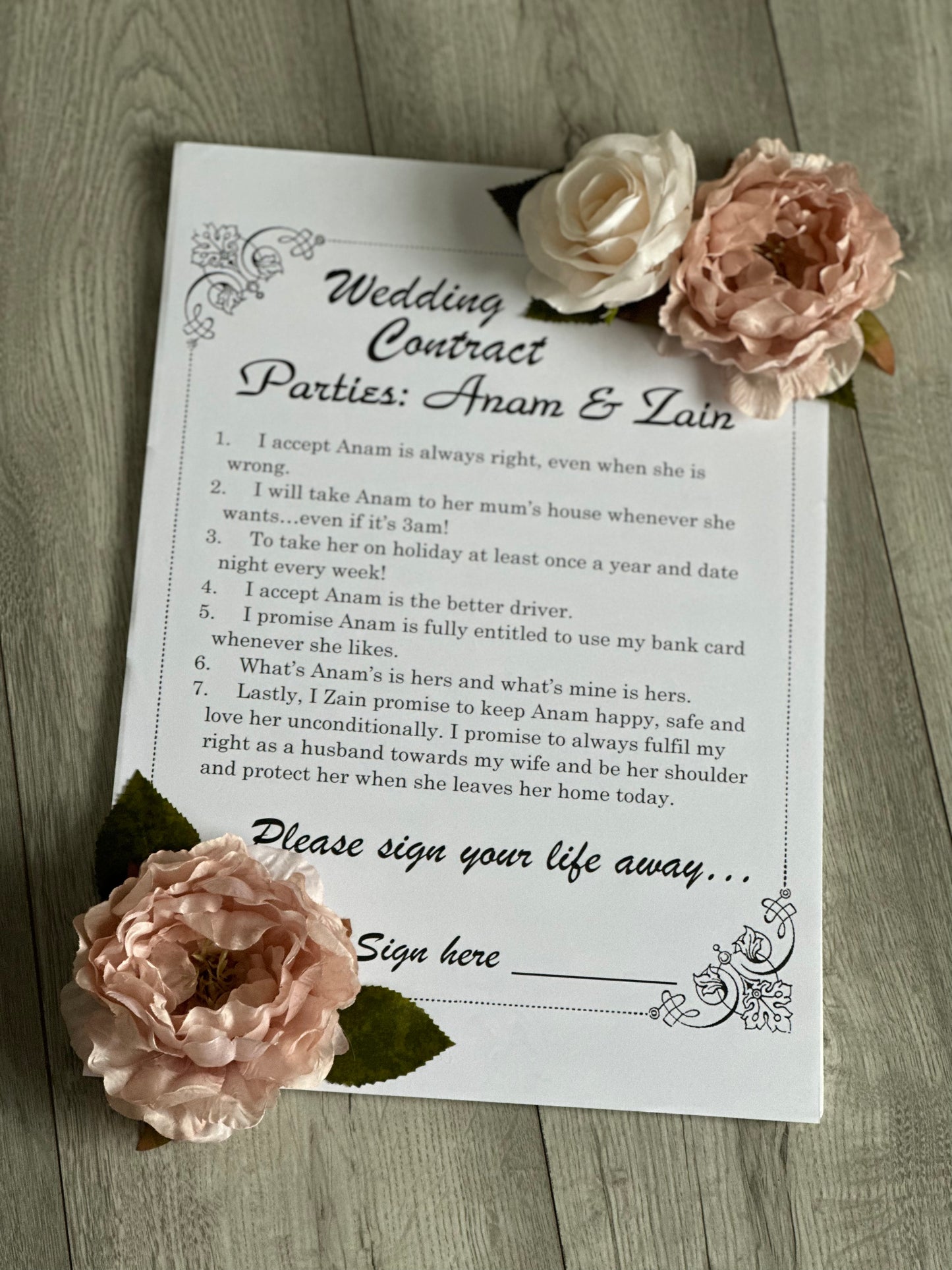 Funny wedding contracts