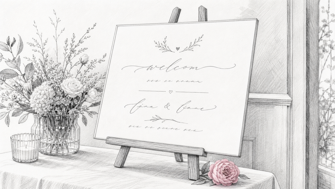 Custom vinyl welcome sign with personalised wedding wording
