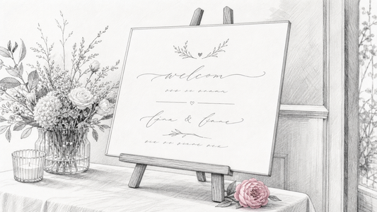 Custom vinyl welcome sign with personalised wedding wording