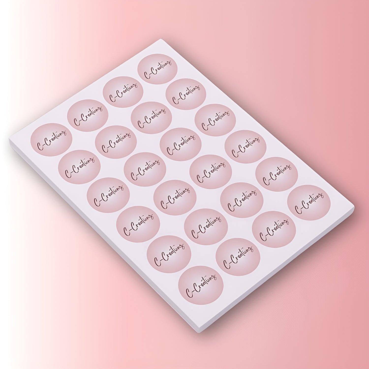 Sheet of pink stickers with 'C-Creationz' text on a pink background