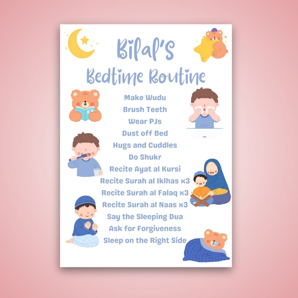 Personalised Islamic Bedtime Routine Card for Kids - Custom Name ...