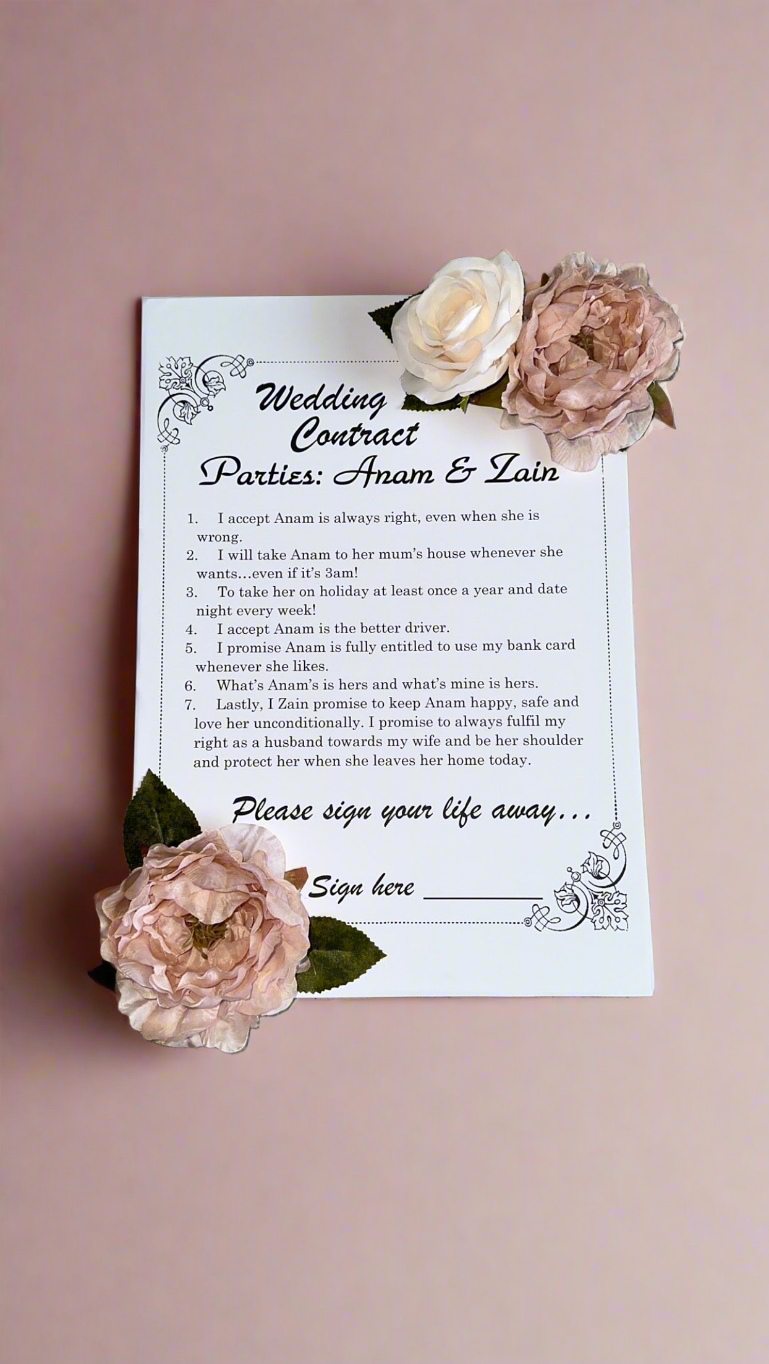 Funny wedding contracts